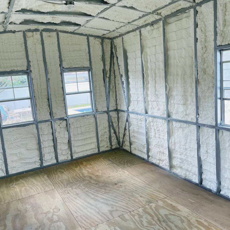 Closed-cell spray foam insulation applied to wall cavities in a residential project in South Hadley
